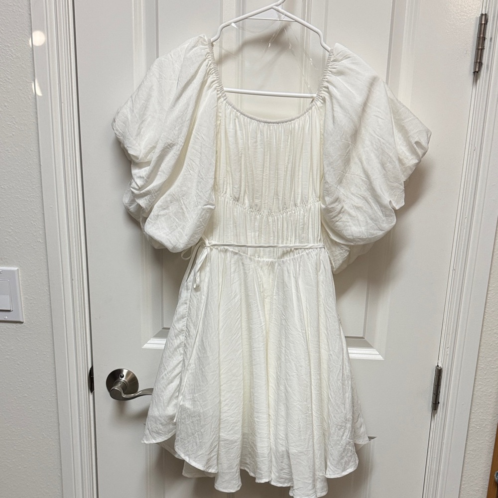 Altar'd State White Dress with Puffy Sleeves